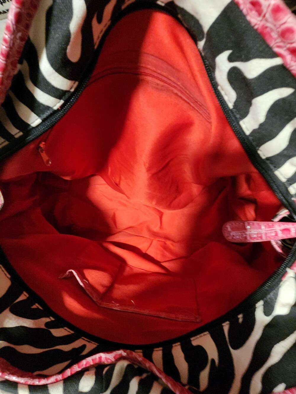 Y2K Zebra Print Satchel Bag Tattoo Heart Crown Pink Croc Trim Rhinestone Studded - Picture 8 of 12